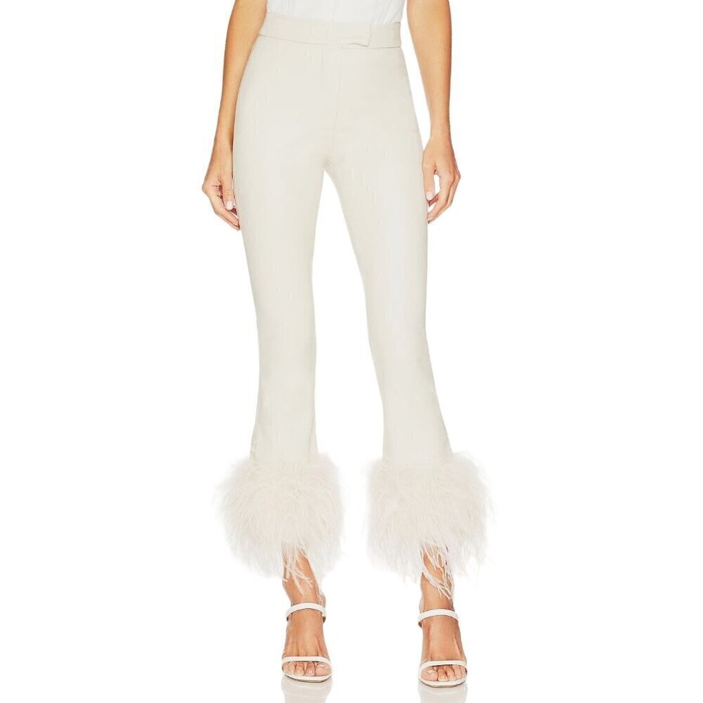 LAMARQUE Pagetta Faux Leather Pants in Bone Small Womens Vegan feathers